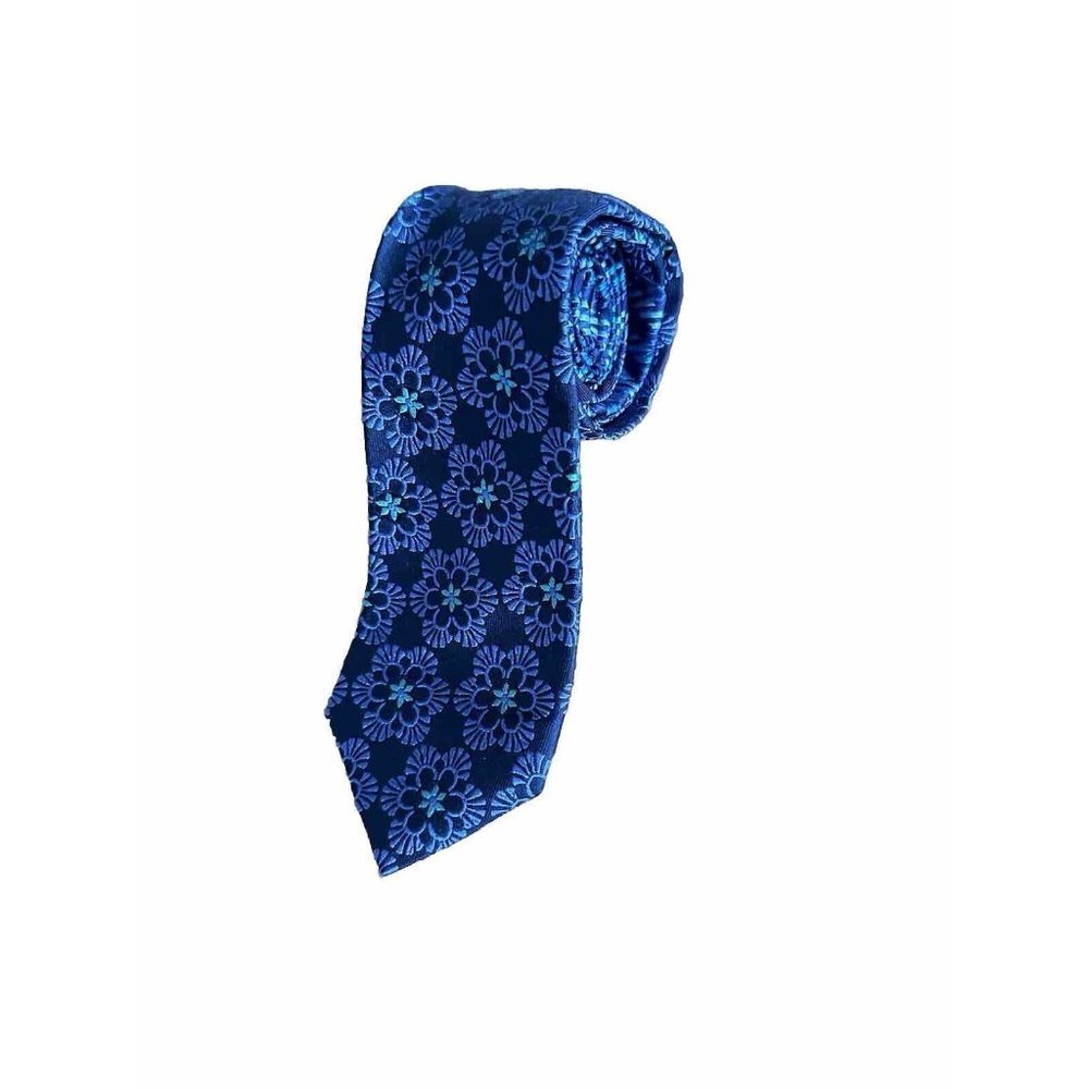 Barbara Blank  Hand Made Men's Blue Floral Silk Neck Tie